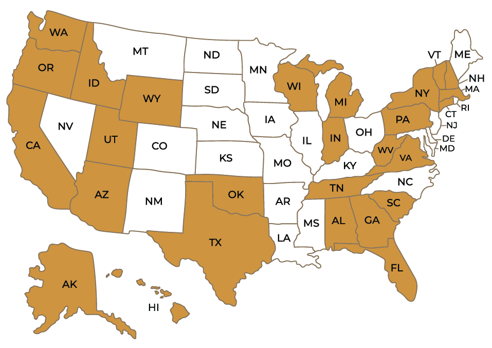 map of the United States colored in with different states